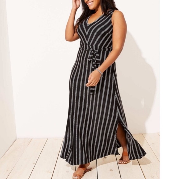 LOFT Dresses & Skirts - Loft Beach Black Striped Sleeveless Waist Tie Maxi Dress Medium